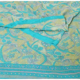 Sanskriti Vintage Saree Pure Georgette Silk Blue Printed Sari Soft Craft Fabric