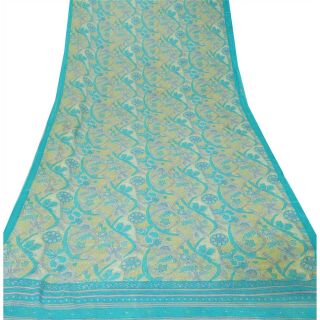 Sanskriti Vintage Saree Pure Georgette Silk Blue Printed Sari Soft Craft Fabric 3
