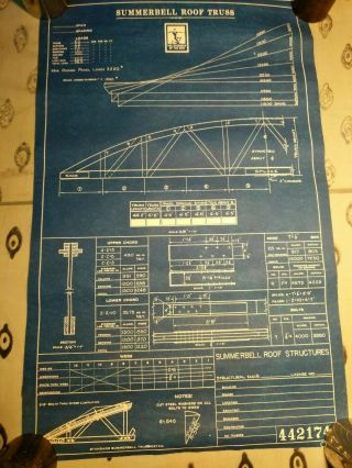 Vintage 1939 Blueprint Truss Framing & Bracing Plan Santa Monica California 3pgs
