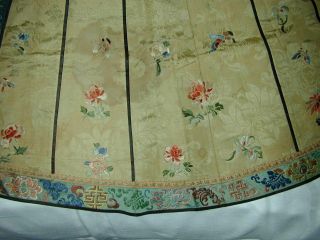 Antique Chinese Embroid Gold Floral w Bats Silk Damask Skirt Panel - Special 3