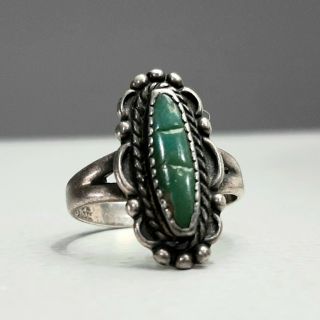 Vintage Sz 5 Sterling Silver Green Turquoise Stone Ring Native American Pawn Old