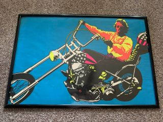 Vintage 1969 Easy Rider Peter Fonda Black Light Film Movie Poster Psychedelic