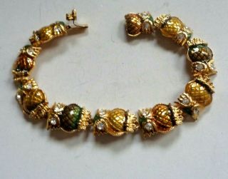 Vintage Kenneth Jay Lane Enameled Crystal Bejeweled Owl Design Bracelet - 1980 