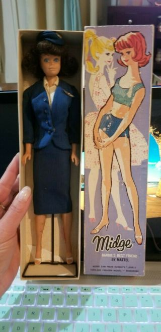 Mattel Vintage 1962 Midge Barbie Doll Stewardess Box Japan Imported