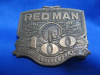 Red Man Chewing Tobacco 100th Anniversary Brass Belt Buckle - 1904 - 2004