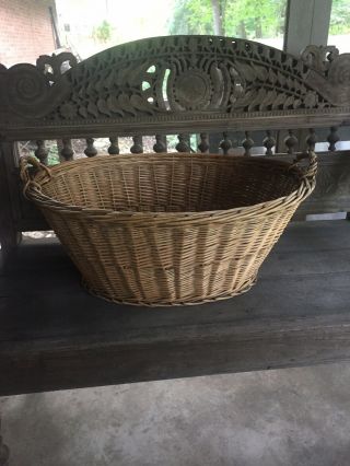Antique Vintage French Country Farmhouse Wicker Laundry Basket Primitive