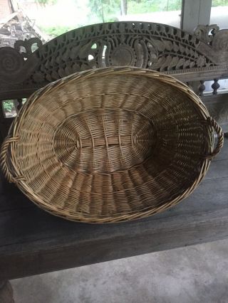 Antique Vintage French Country Farmhouse Wicker Laundry Basket Primitive 3