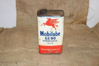 Mobilube Gx - 90 1 Outboard Gear Oil Vintage Mobil Oil Tin Full