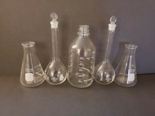 Vintage Glass Lab Beakers,  500ml Irvine Scientific,  2 - 250ml Pyrex,  2 - 200ml Kimex