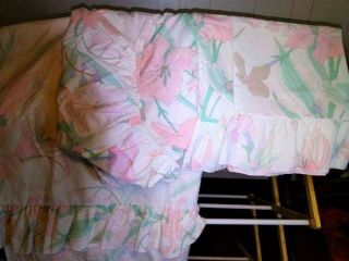 Springmaid Full 4 Pc Bedding Sheet Set Lilies Very Pale Pink Green Beige Vtg
