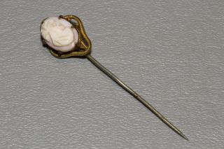Antique Late Victorian 10k Gold Filled Gf Carved Angel Skin Cameo Stick Pin