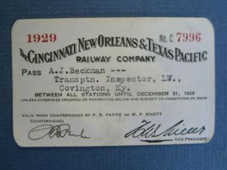 Old 1929 - Cincinnati Orleans Texas Pacific Railway - Train / Railroad Pass