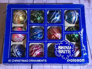 Poloron Vtg Shiny Brite Christmas Ornaments Silver Mica - Pink,  Red,  Blue,  Green