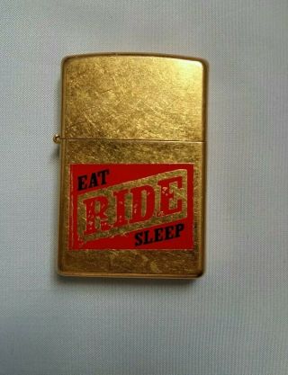 Zippo Lighter Eat Ride Sleep Gold Tone No Fluid Flint