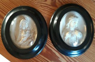Antique French,  Hand Carved Meerschaum Icons,  Maria And Jesus