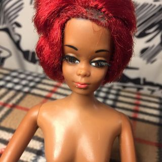 Vtg 1966 Mattel Barbie African American Doll Red Hair Twist/turn Made In Japan