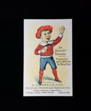 1880s H804 - 38 Vg Baseball Trade Card " Accurate Barometer Vtg Augusta Maine