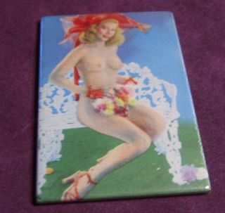 Vintage 1958 B&b Celluloid Nude Pin Up Girl Model Risque Pocket Mirror 3 " X2 "