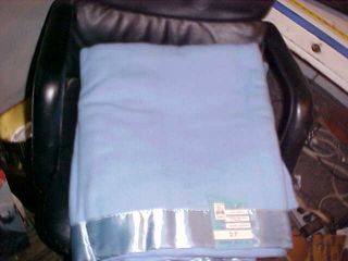 Vintage Kenwood Wool Blanket Blue Satin Trim 90 X80 Queen