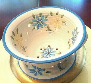 Vintage Pottery Strainer Bowl Floral With Handles And Matching Dish