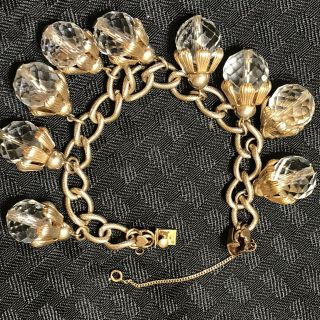 Vintage Gold Tone Signed Eton Charm Bracelet Crystal Beads Chunky Statement