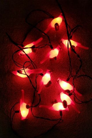 Christmas Lights 10 Vintage Red Cardinal Figures String W/spare Bulbs