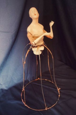 Rare Creepy Wire Lampshade Doll Antique/vintage Haunting Beaut Spooky Porcelain