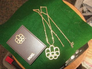 Vintage 1976 Montreal Olympics Gold Tone Pendant Chain w/ box 2