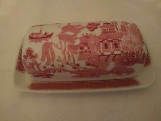 Vintage Churchill Red Willow Covered Butter Dish - Made In England