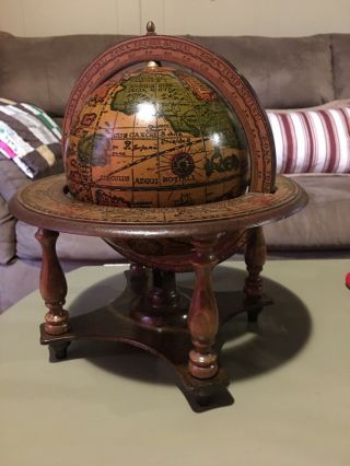 Vintage Italian Wooden Old World Globe W/ Zodiac Symbols Traditional Style Decor