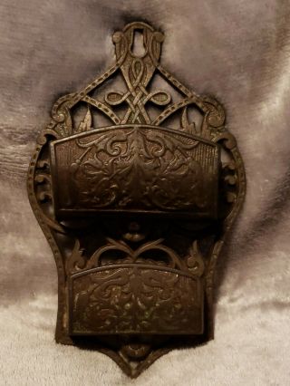 Vintage Double Cast Iron Metal Match Safe Wall Mount Holder