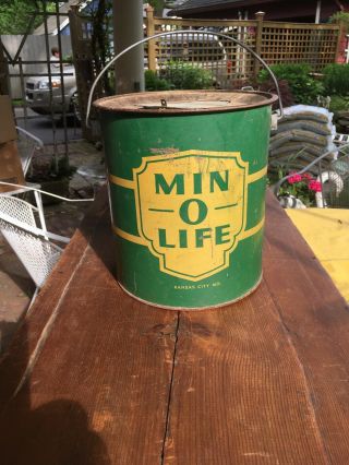 Vintage Min O Life Metal Fishing Minnow Bait Bucket Pail Kansas City Mo Green