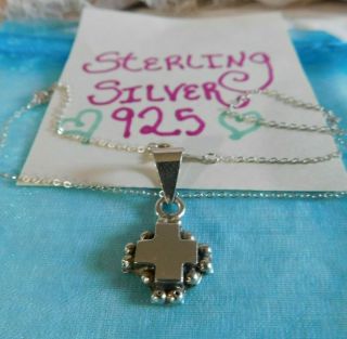Vintage Sterling Silver,  Unique Puffy Cross Pendant Necklace Signed 925