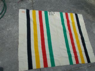 Vtg 3 1/2 Point Hudson Bay Wool Striped Blanket 80x62 " Made In England Pt