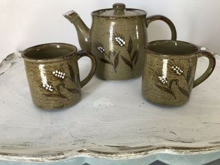 Otagiri Wheat Teapot Brown Stoneware Ceramic Vintage Japan With Matching Cups