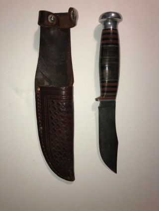 Vintage Case Usa Fixed Blade Hunting Knife With Sheath 8.  5”