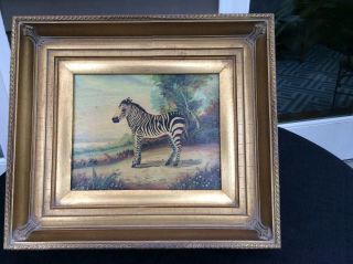 Two Vintage Oil Paintings Of A Tiger And A Zebra Signed Mansour Favaie