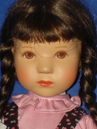 Kathe Kruse 10 1/2 " Daumlinchen 25h Brunette Hair Doll In Overalls 1980s