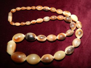 Vintage Art Deco Long Graduated Carved Stag Horn Bead Necklace 1930 
