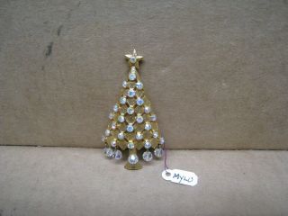 Vintage Signed Mylu Crystal Rhinestones Christmas Tree Brooch / Pin