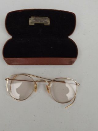 Vintage 12k Gold Filled Wire Frame Eyeglasses W/lenses And Case