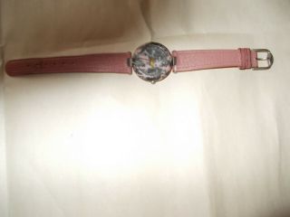 Vintage Tissot Rock Watch Pink Granite Quartz Stone Pink Leather Band R150