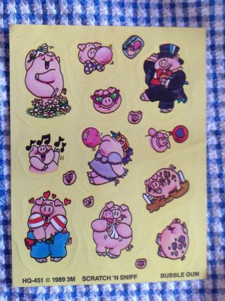 Vintage Scratch And Sniff Stickers Pigs Bubble Gum Full Sheet 1989