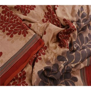Sanskriti Vintage Cream Saree Pure Silk Printed Sari Craft Decor Soft Fabric 2