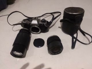 Vintage Olympus Om 10 35mm Two Lenses,  Lens Case,  Cover,  Strap,  And Lens Cover