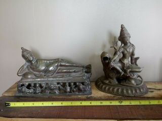 2 Antique Bronze Statues Of Budah And Other Religious Figures
