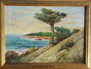 Antique Circa 1875 California Carmel Seascape Listed Frank Pebbles 1839 - 1928