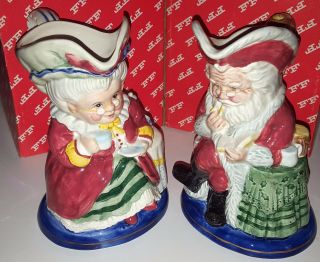 Fitz & Floyd Staffordshire Toby Jug Pair Santa & Mrs.  Claus Vintage Christmas