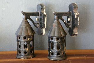 Antique Cast Iron Arts Crafts Porch Sconce Lights Fixtures Lanterns Gothic Vtg