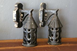 Antique Cast Iron Arts Crafts Porch Sconce Lights Fixtures Lanterns Gothic VTG 2